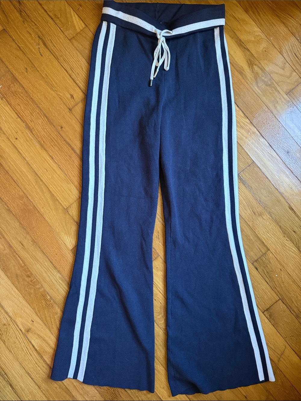 Future Collective Navy Wide-Leg Knit Joggers with White Side Stripes